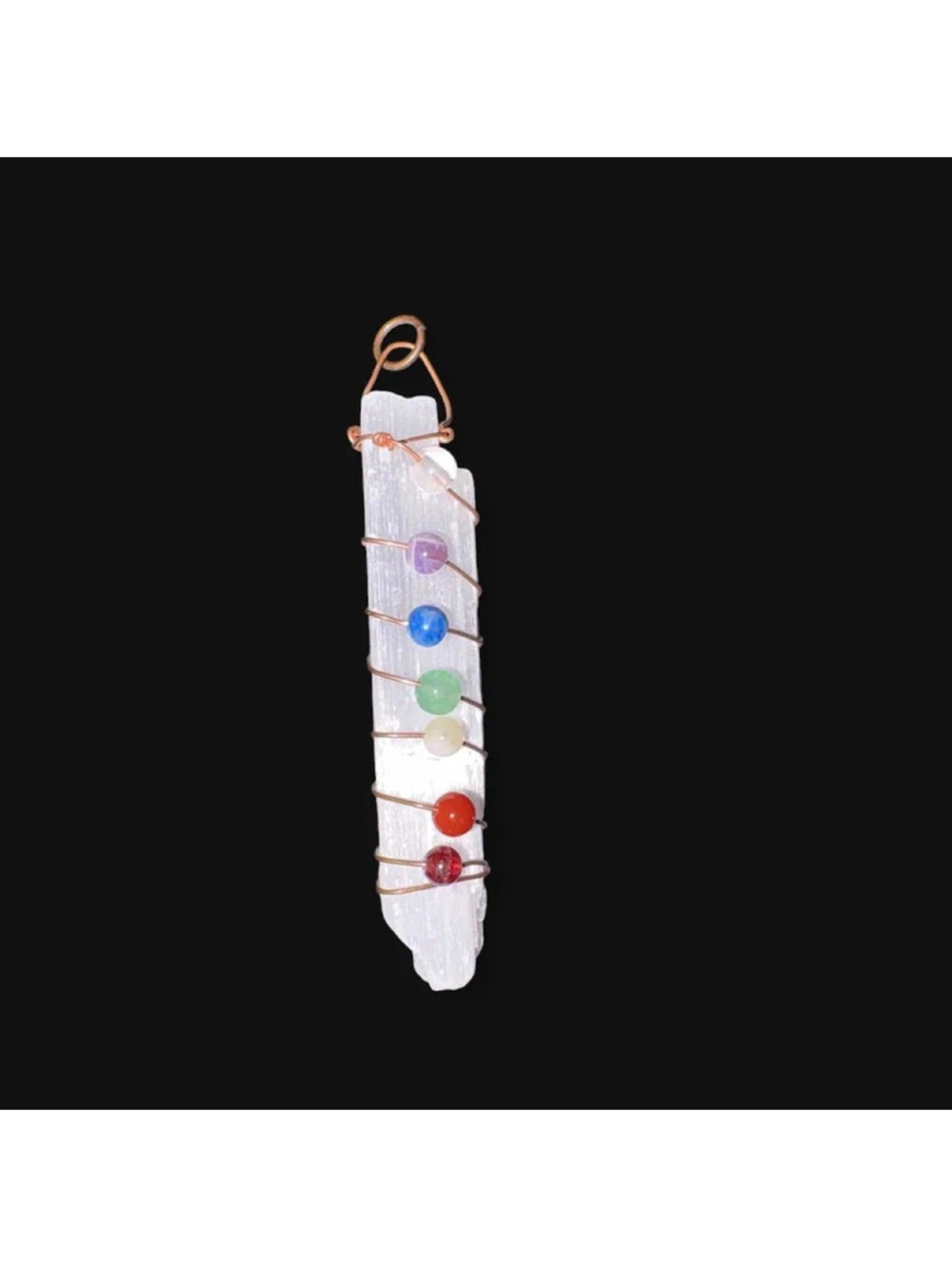 11- Selenite Chakra Pendant Women OS White Excellent Copper Wire Wrap Wand